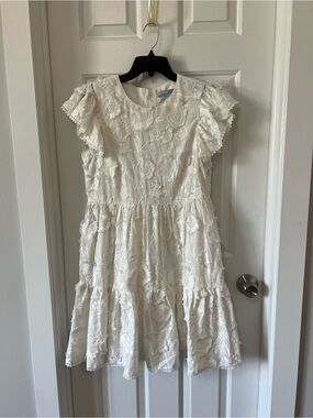 ANTONIO MELANI Ivory Floral Lace Tiered Dress